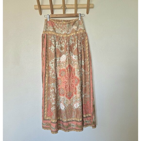 House of Harlow 1960 Maxi Skirt XS Linen Blend Boho Paisley Medallion Orange - Picture 3 of 16